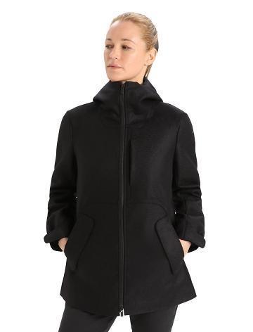 Dámské Bundy Icebreaker Felted Merino S Kapucí Černé | CZ 1295XYUF